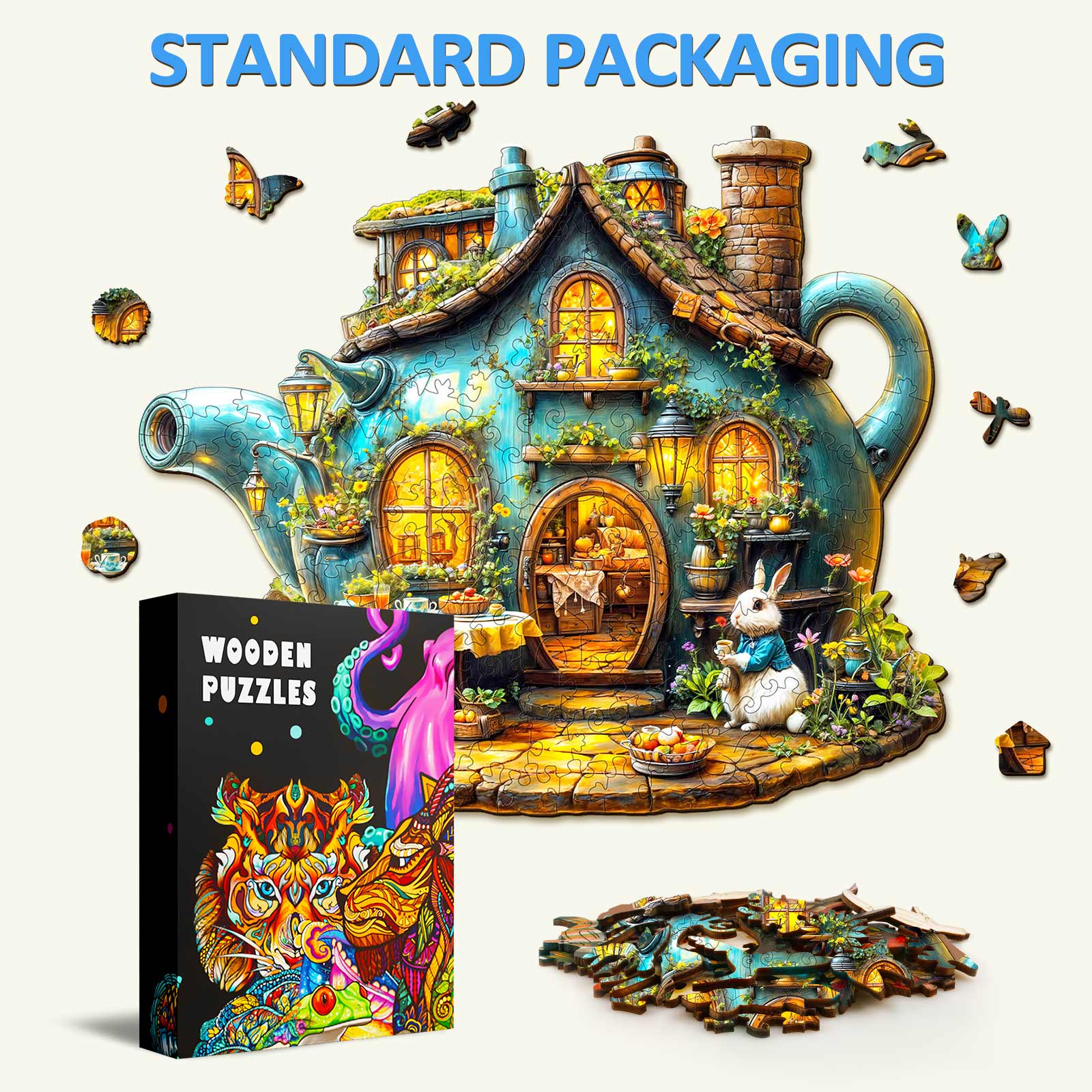 Rabbit's teapot Wooden Jigsaw Puzzle