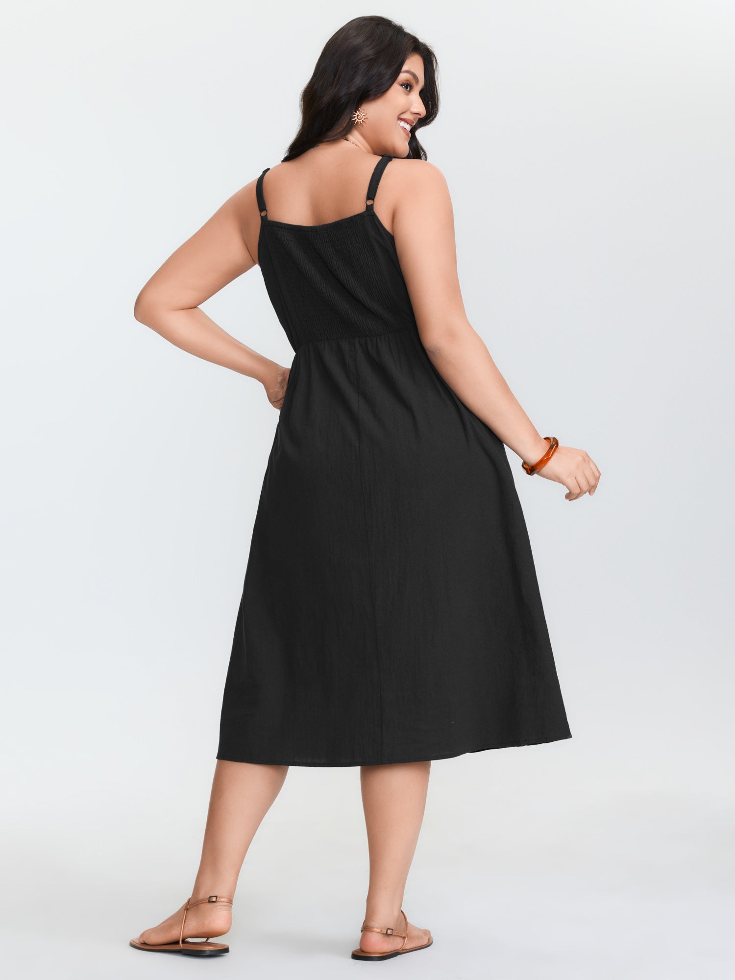 Cotton Star Moon Embroidered Shirred Midi Dress