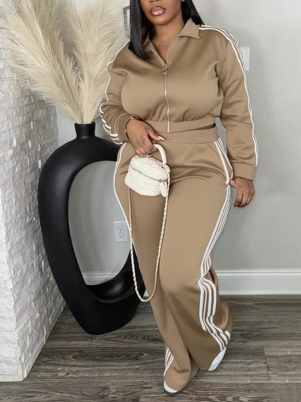 Casual Long Sleeve Zip Up Jacket & Pants Set