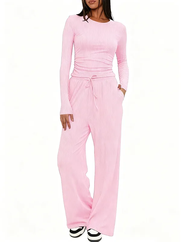 Women's Solid Ruched Drawstring Loungewear Set