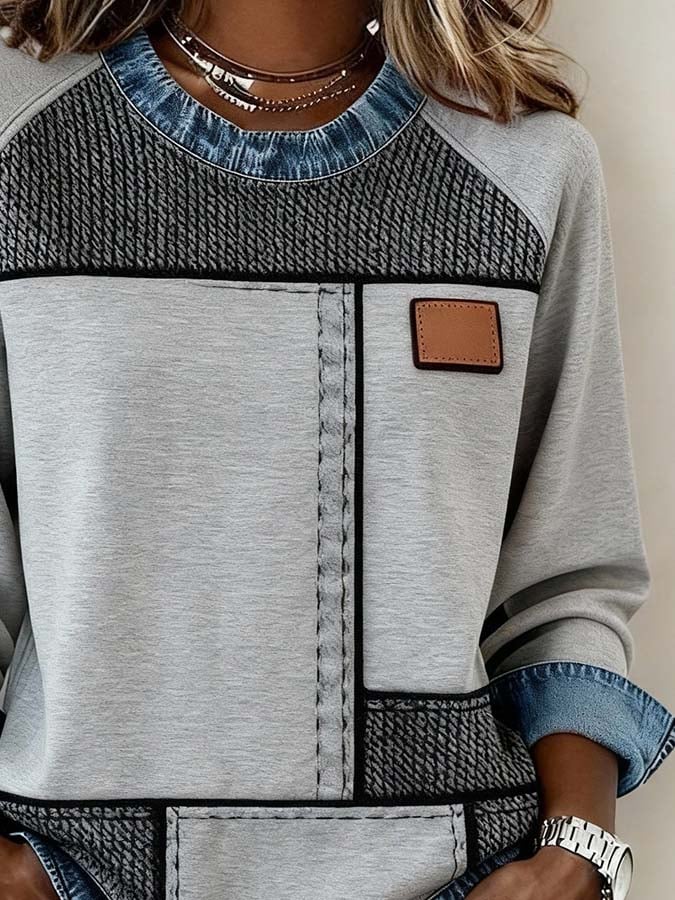 Women'S Casual Round Neck Printed Pullover Sweatshirt