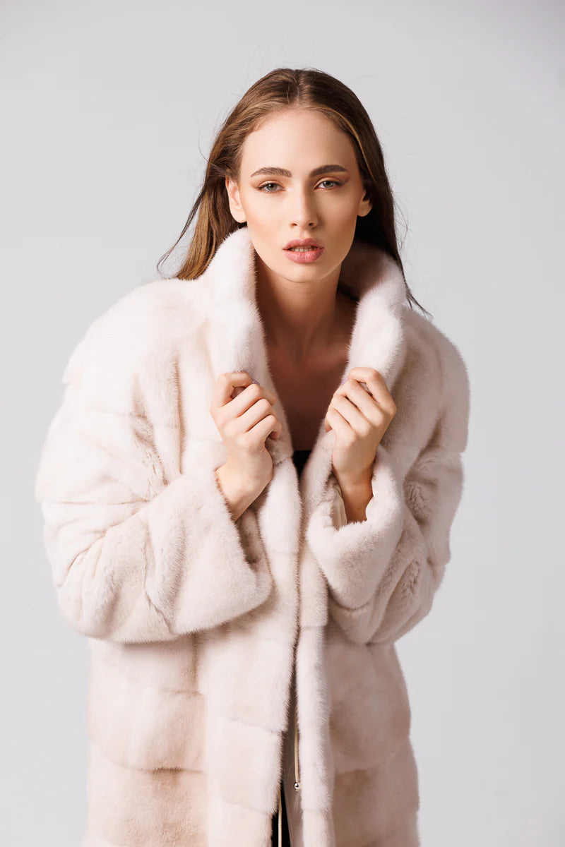 Haină din Blană Naturală de Vizon, Femei, Pearl 221