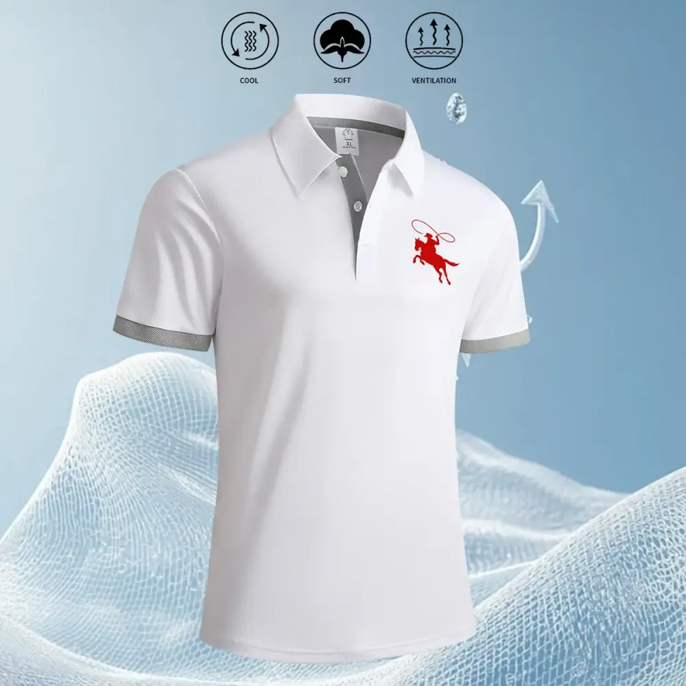 Men's Summer Short Sleeve Polo Shirts with Stylish Contrasting Striped Neckline for Casual Wear Masculine Top