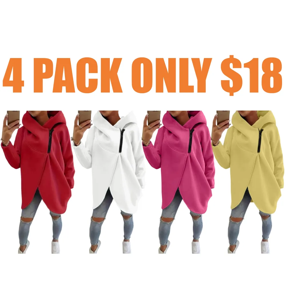 Women's Fleece Hoodie with Stylish Asymmetrical Hemline