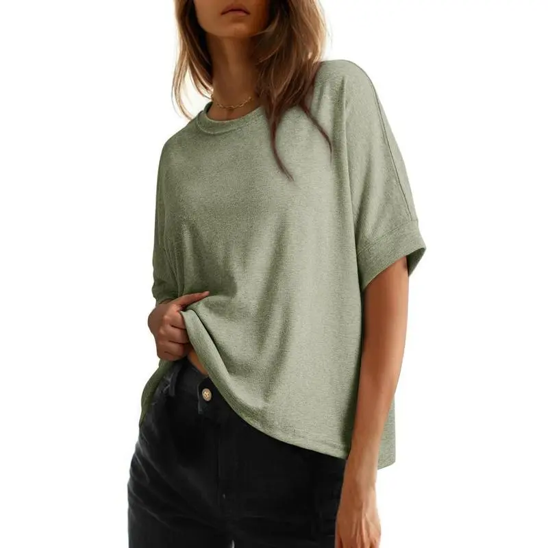 Women's Tops for Women 2026 Loose Oversized Basic Tee Comfortable Soft Fabric Flattering Fit - Womenswear