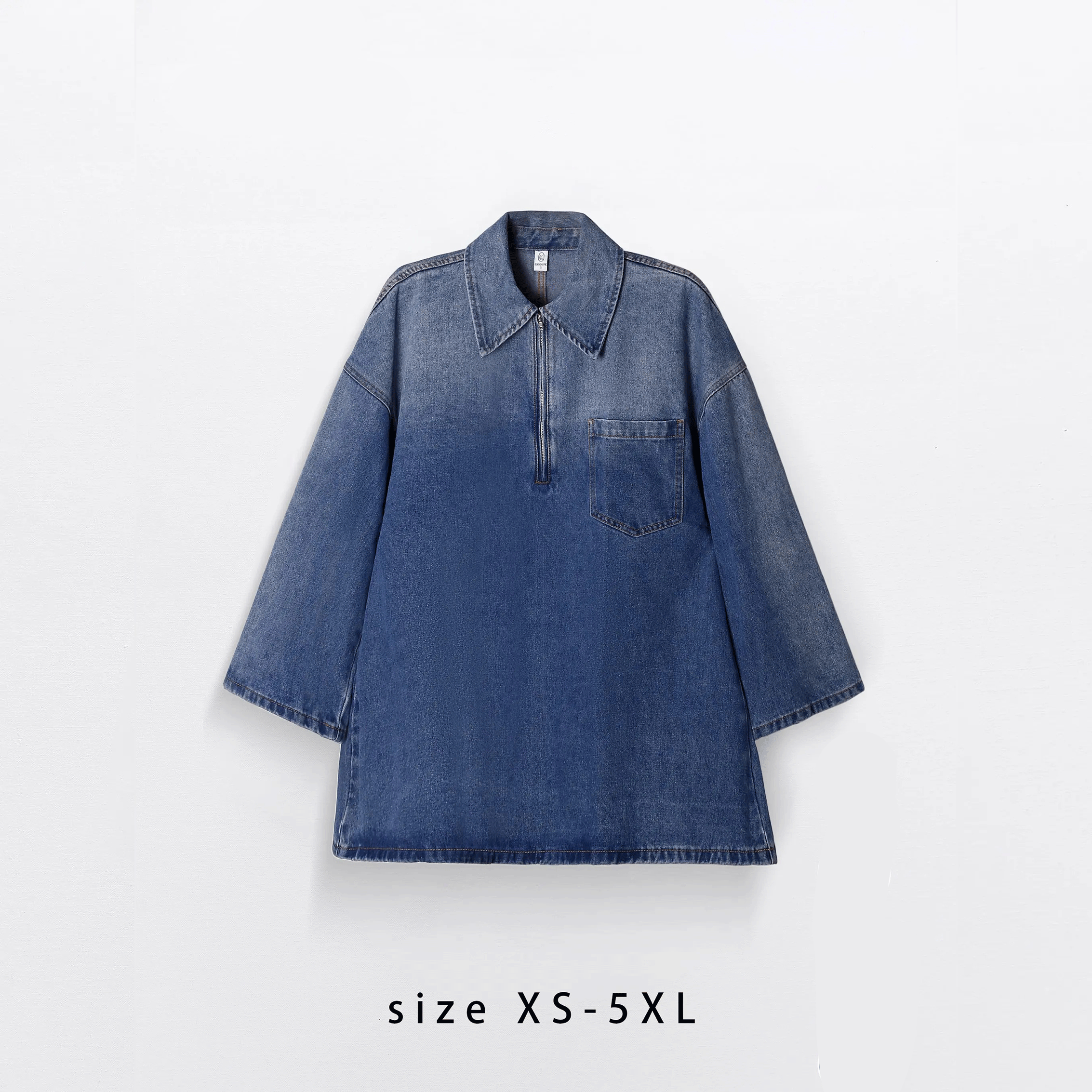 Women’s Vintage Washed Half-Zip Denim Shirt Dress
