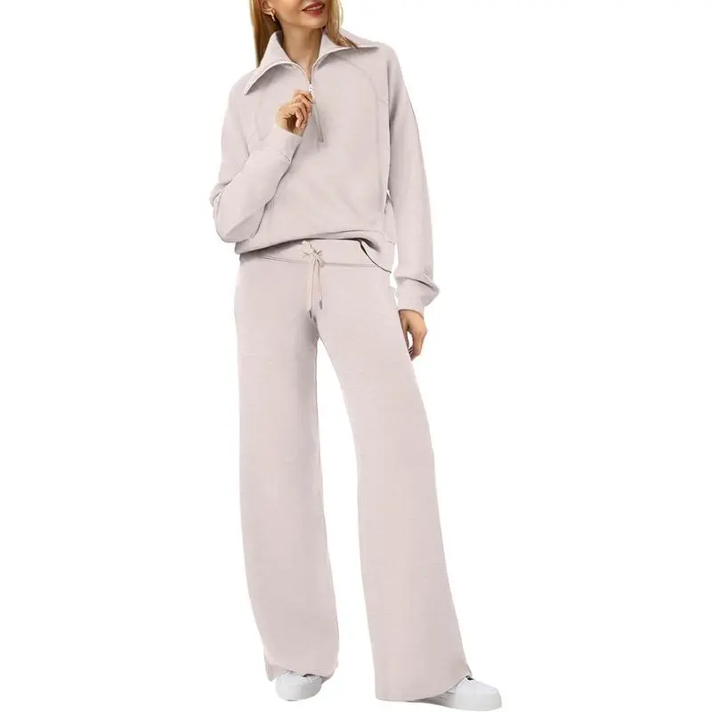 Women's Casual Set 2025 Collection Half-Zip Sweatshirt and Wide-Leg Pants
