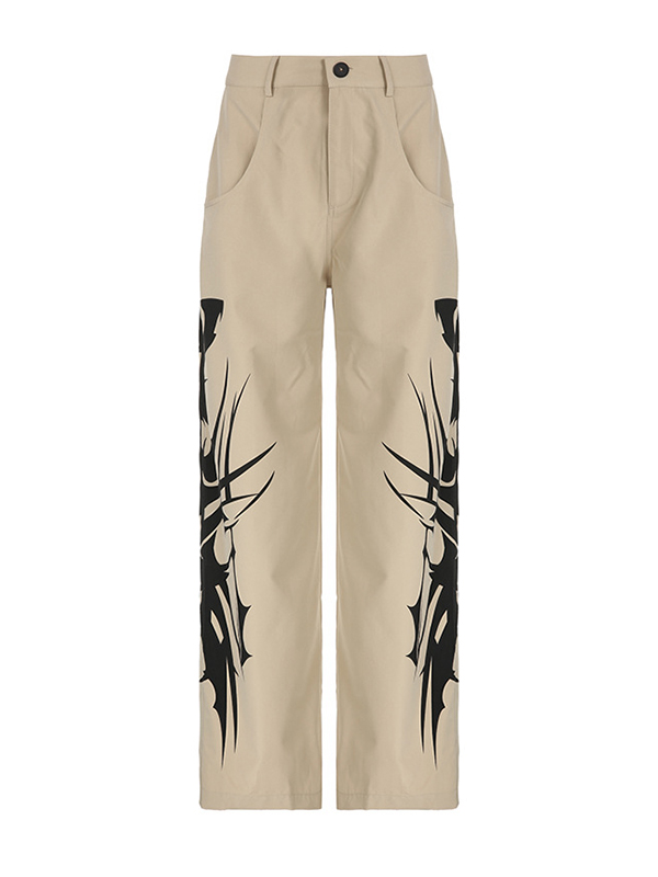 Ink-Splash Print Straight-Leg Casual Trousers