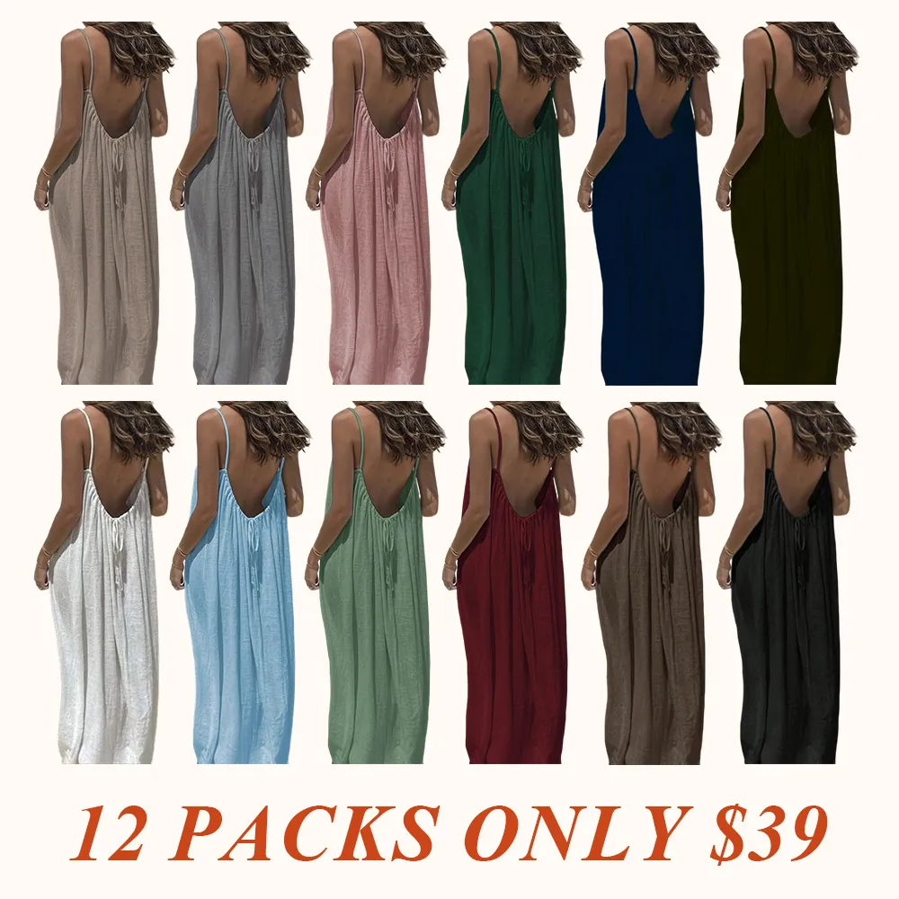 Women's Solid Color Backless Cami Dress, Casual Sleeveless Dress for Summer