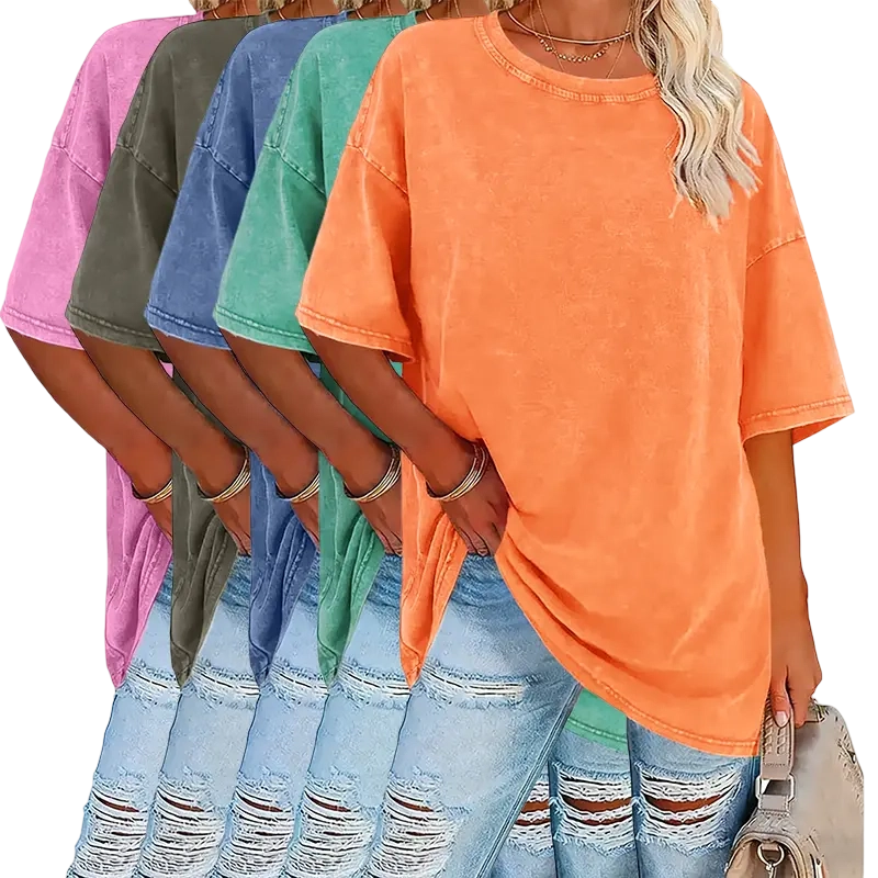 Women’s Summer Fashion Washed Cotton Vintage High-Quality 230 g/m² Thick Pure Cotton T-Shirts, Streetwear Retro Style Crew Neck Short Sleeve