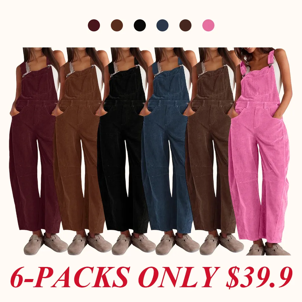 Women Barrel Wide Leg Bib Corduroy Pants