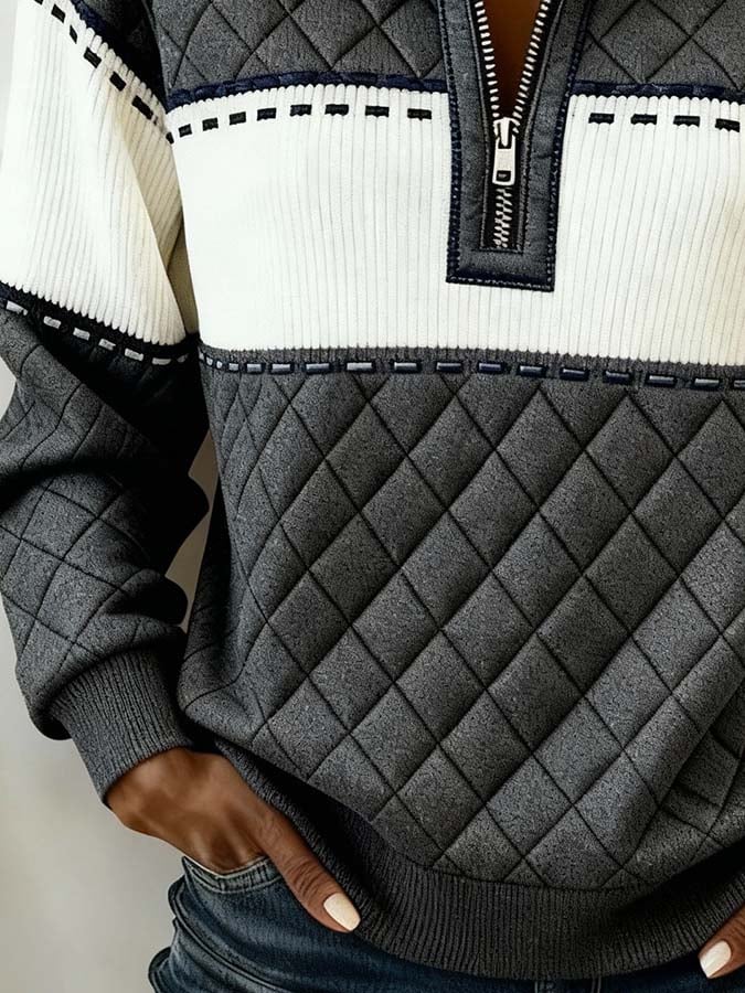 Women'S Casual Color Block Printed Pullover Sweatshirt