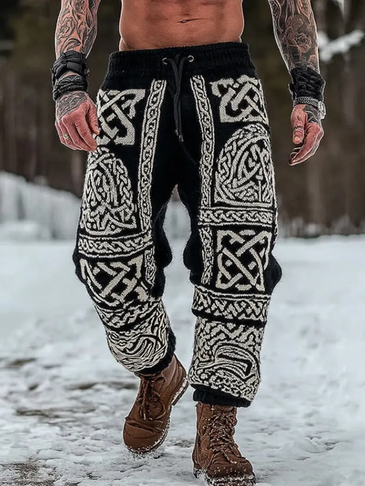 Men's Viking Celtic Geometry Pattern Art Cozy Knit Pants