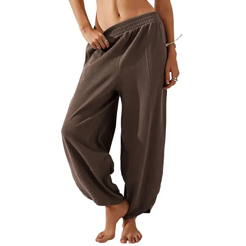 Women's Baggy Wideleg Pants Casual Elastic Waisted Palazzo Harem Pants