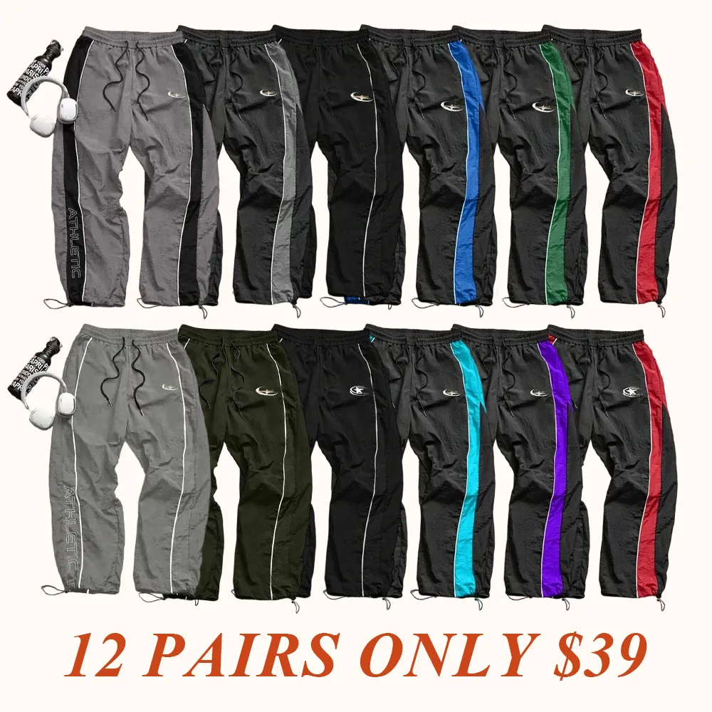 Men's Casual Sporty Long Pants, Loose Fit Drawstring Cuff