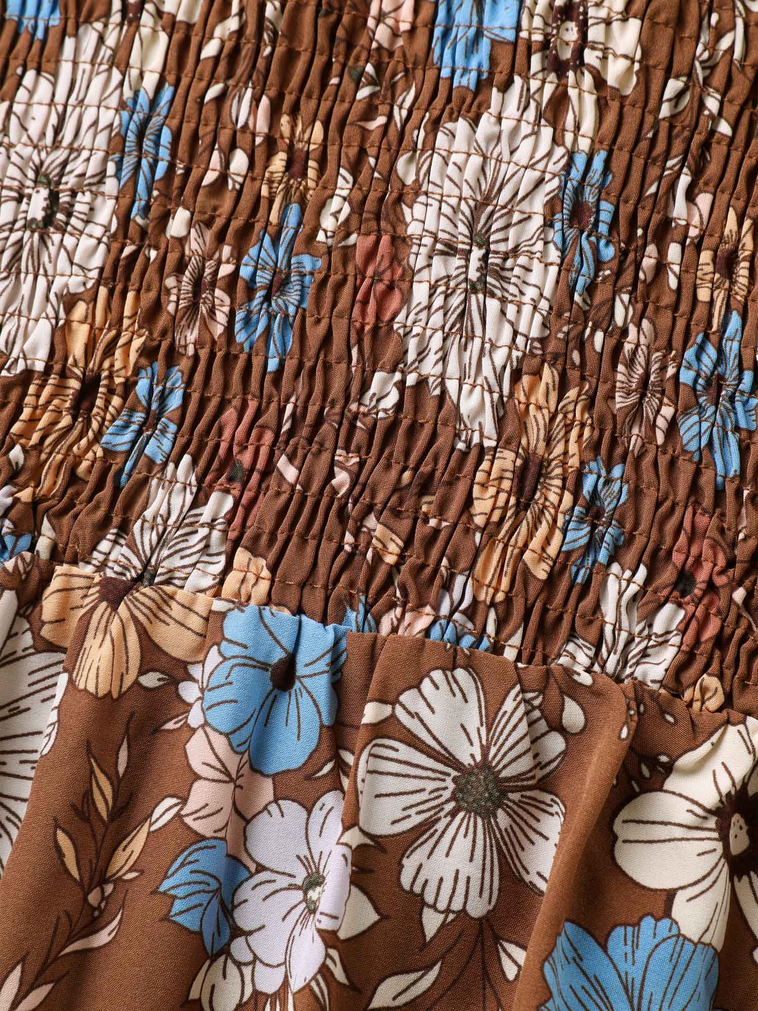 Fall Florals Shirred Bodice Midi Dress