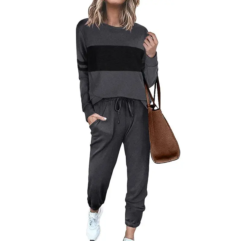 Women's Lounge Set Color Block 2-Piece Crew Neck Tracksuit