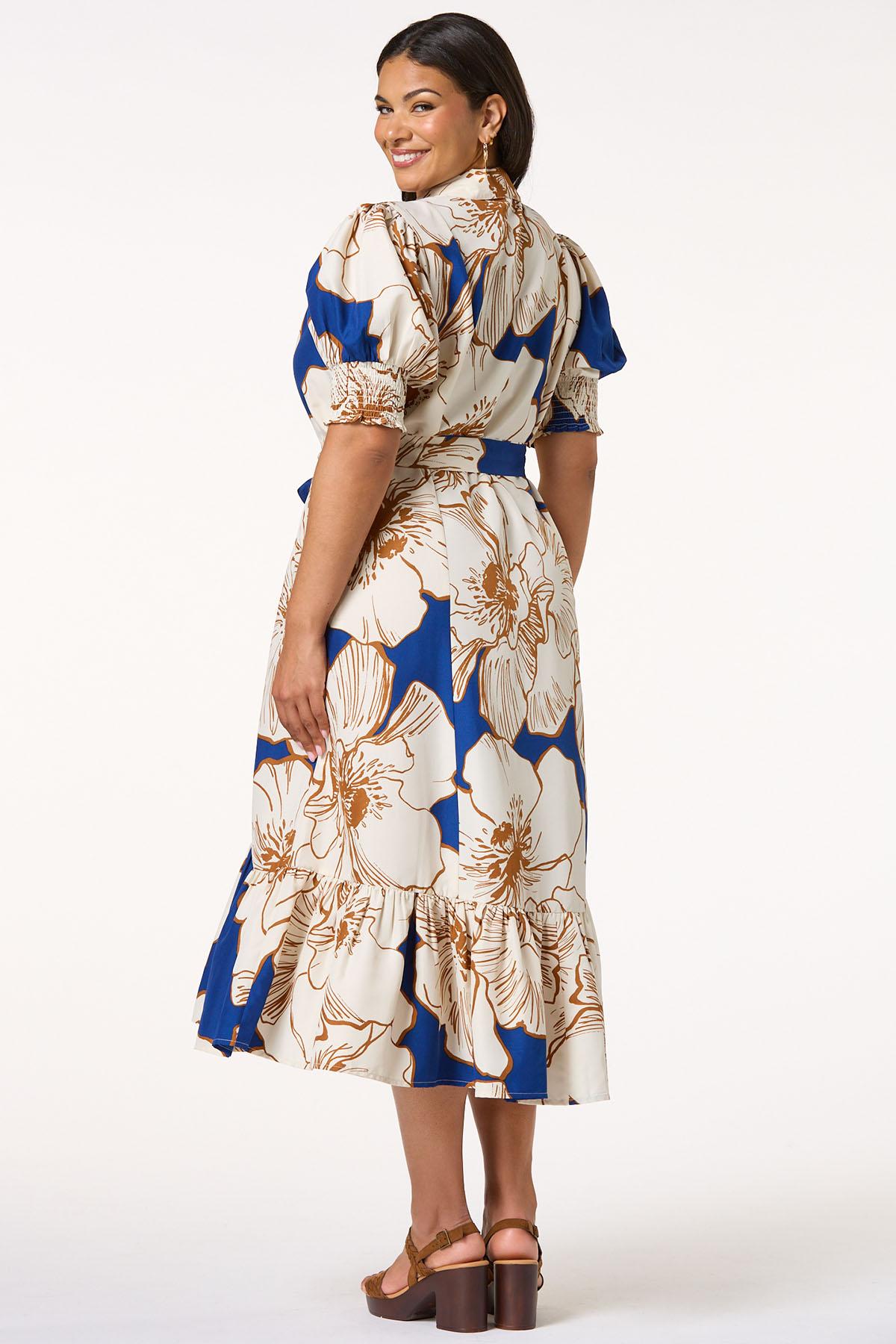 Plus Size Bold Floral Puff Sleeve Dress