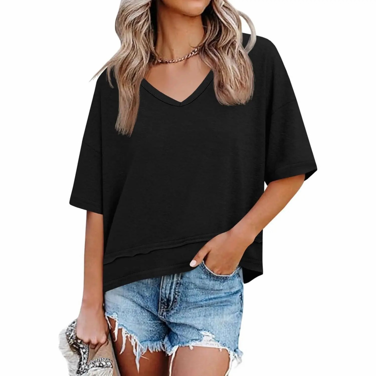 Women’s Premium Summer V-Neck Tee - Breezy & Effortless Loose Fit