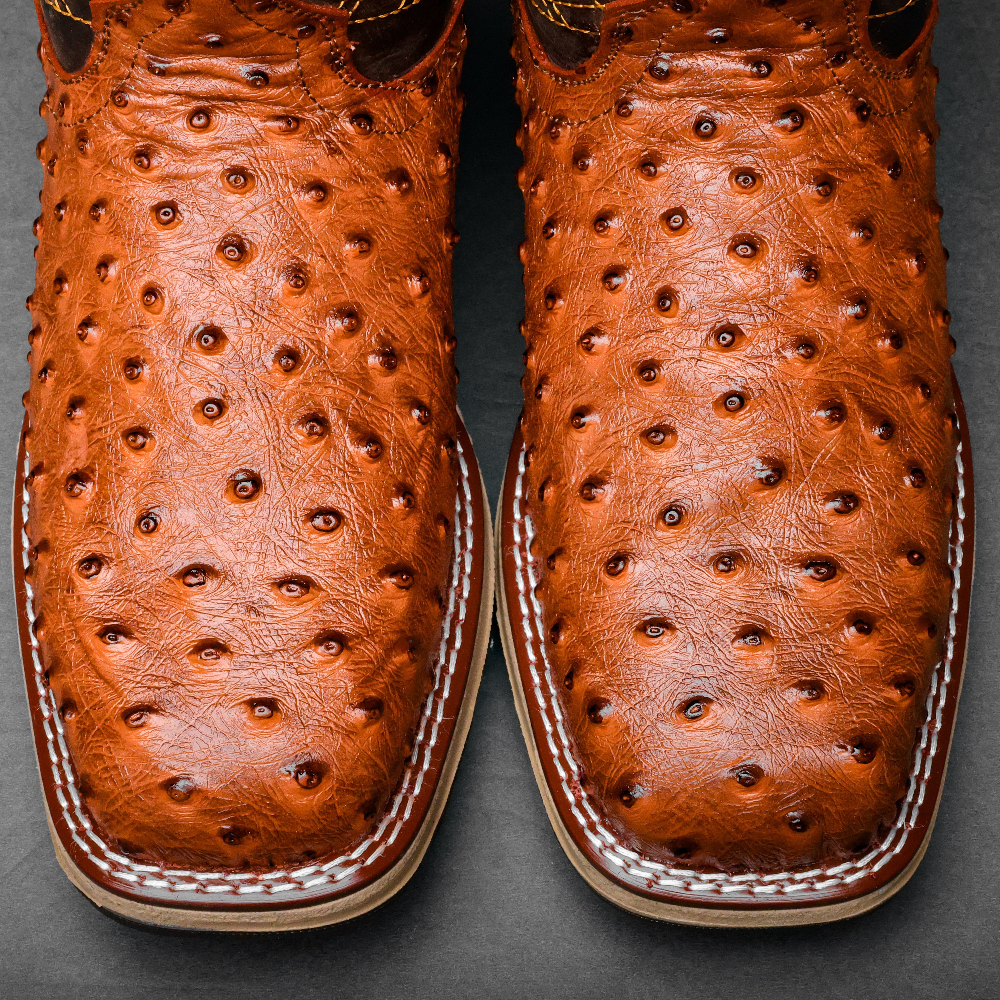 Cognac Ostrich Leather Boots With 3D Lightweight Sole - Composite Toe