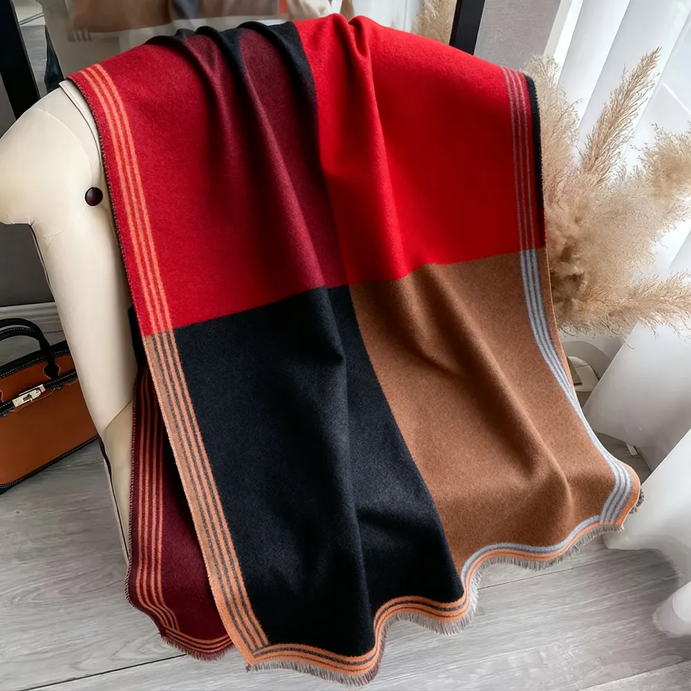 Women's Colorblock Tassel Decor Scarf