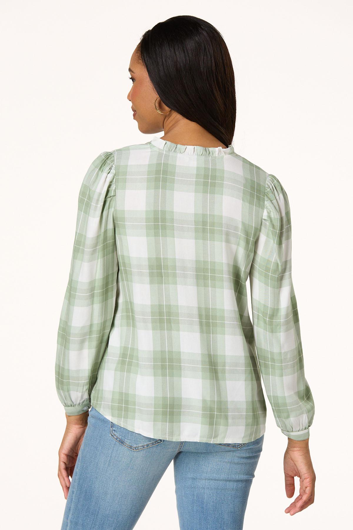 Plaid Ruffled Neck Top