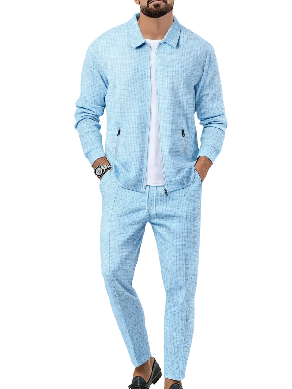 Men's solid color sports two-piece set