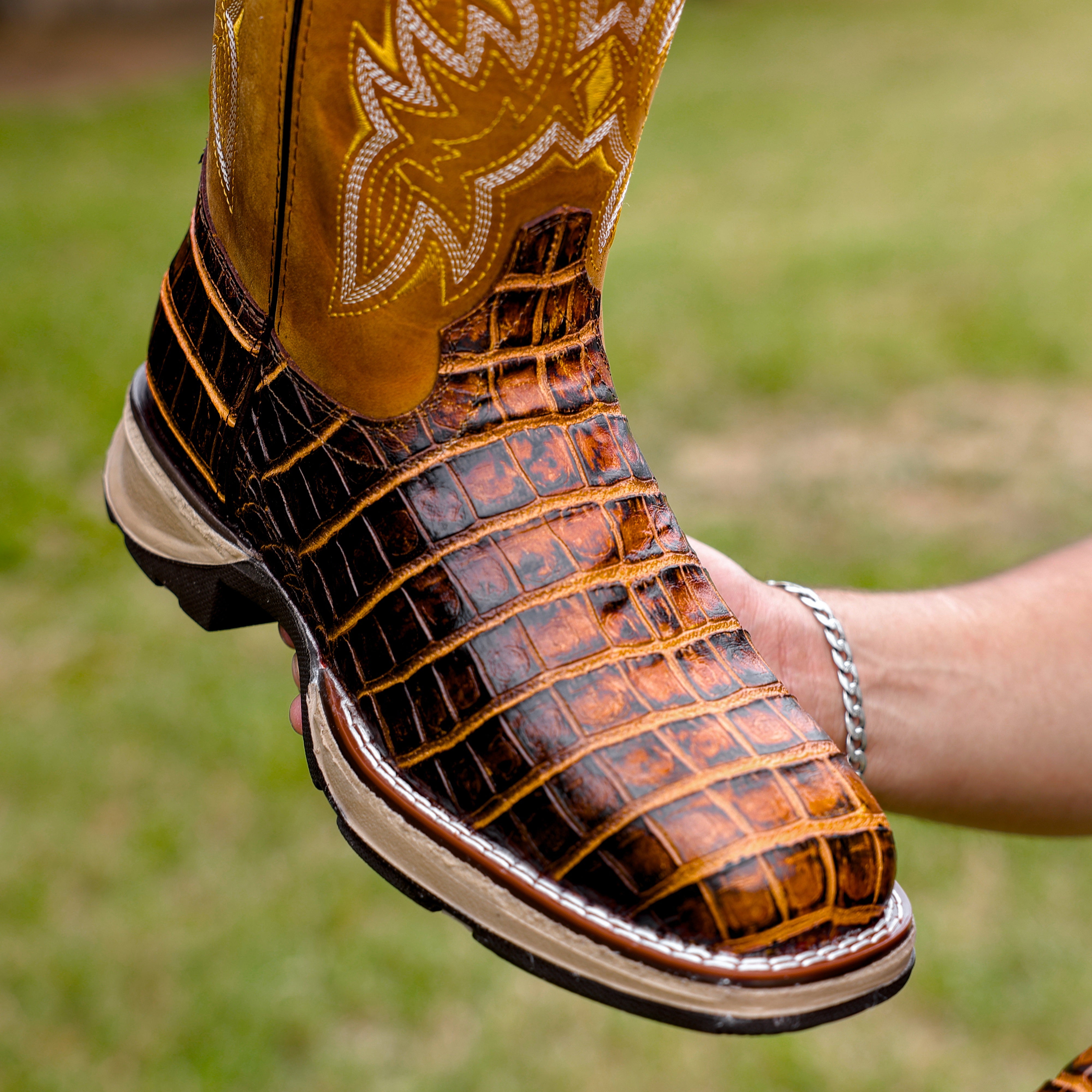 Honey Caiman Belly Leather Boots With 3D Lightweight Sole - Composite Toe