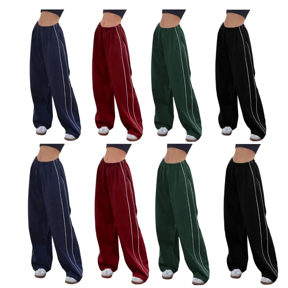 Women's Parachute Wideleg Baggy Pants Elastic Waist Casual Track Trousers