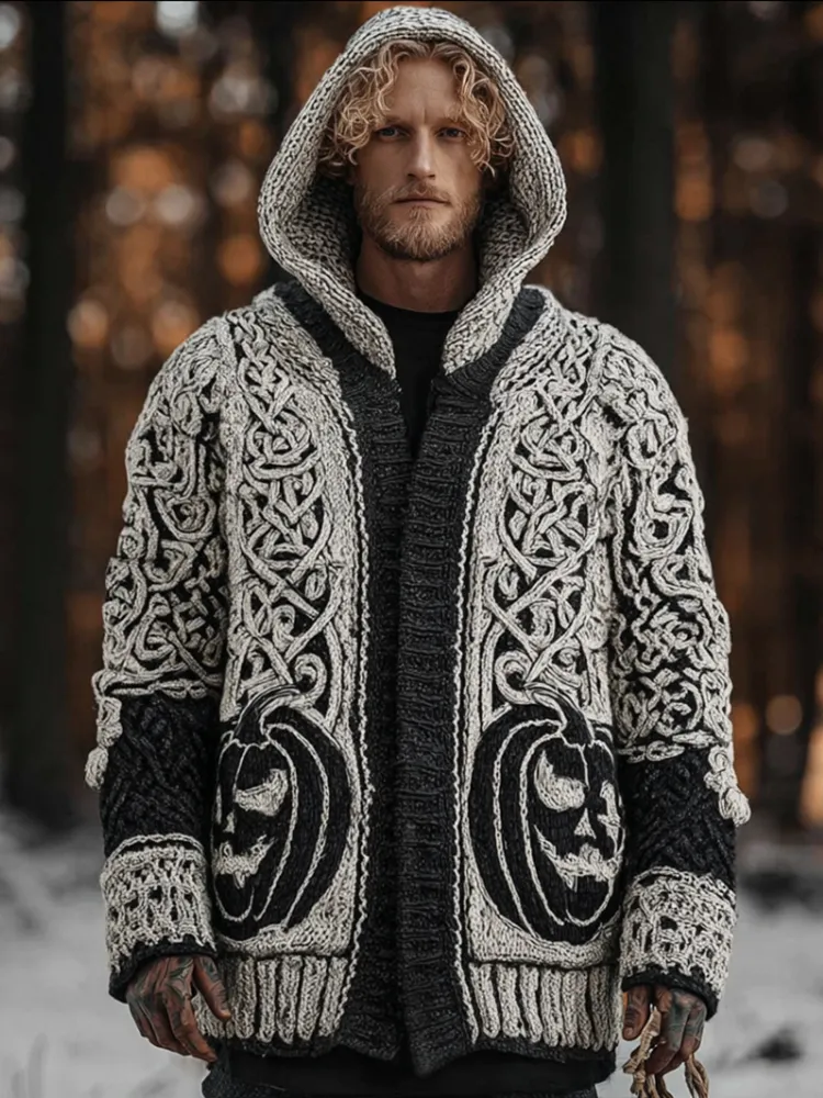 Viking Men's Autumn And Winter Warmth Knit Hooded Sweater Jacket