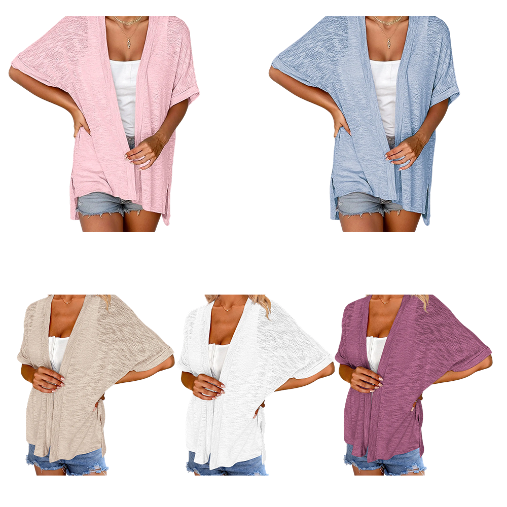 Womens Lightweight Cardigan 2026 Summer Short Sleeve Open Front Beach Coverup Vacation Outdoorfun Knitwear Comfort Casual Loose Minimalist Basic Knitting Batwing Shortsleeve Tops Womenswear