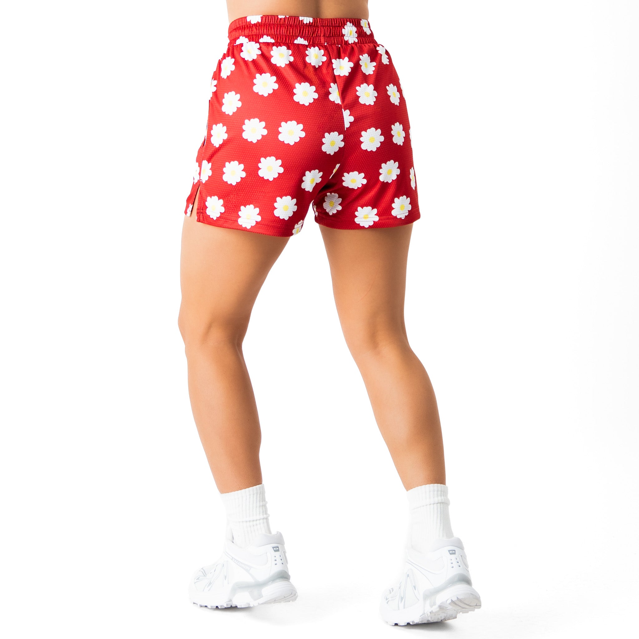 MUAY THAI SHORTS (MID THIGH CUT) DAISY - RED
