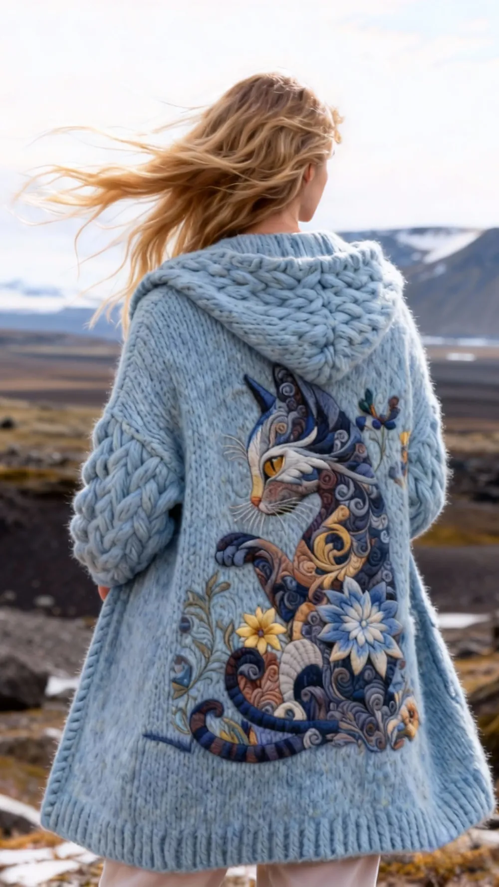 3 PCS $17.97 Women's Artistic Animals Line Knit Hooded Sweater