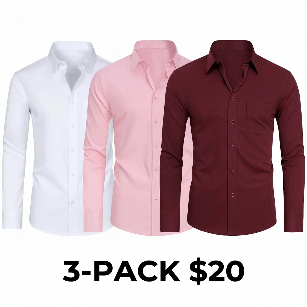 Men's 3-Pack Stain Shield Dress Shirts – Slim Fit Long Sleeve Button Down
