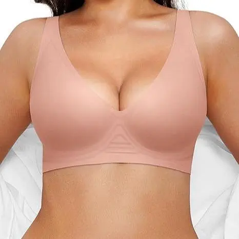 Jelly Wireless Womens Comfortable Wireless Bras Push Up Bralettes Seamless Tshirts Bras Deep V Everyday Bras