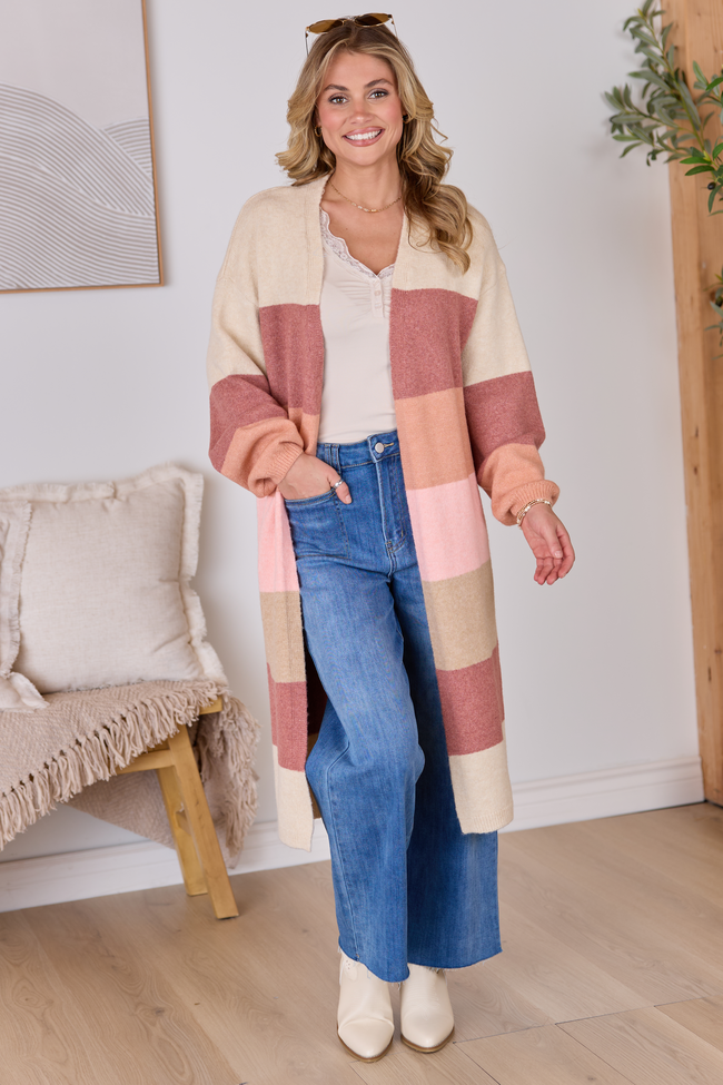 Maxine Mauve Striped Long Cardigan