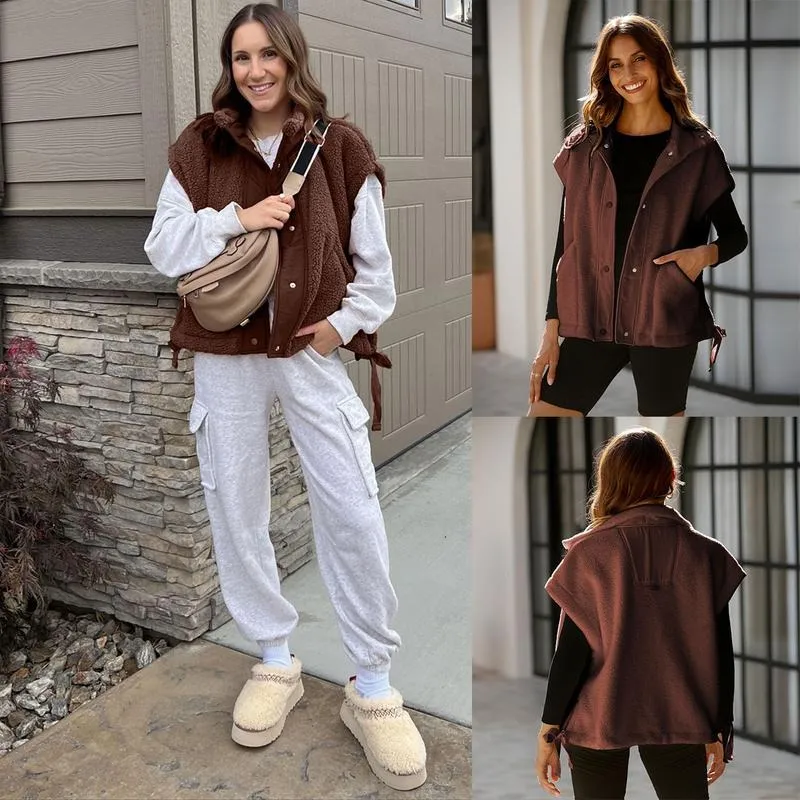 Women's Warm Fleece Vest Casual Sleeveless Button Down Sherpa Jacket