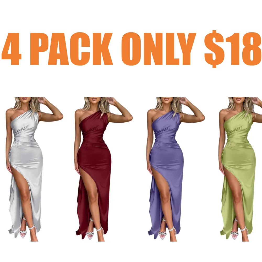 Women's Sexy One-Shoulder Satin High-Slit Long Formal Dress