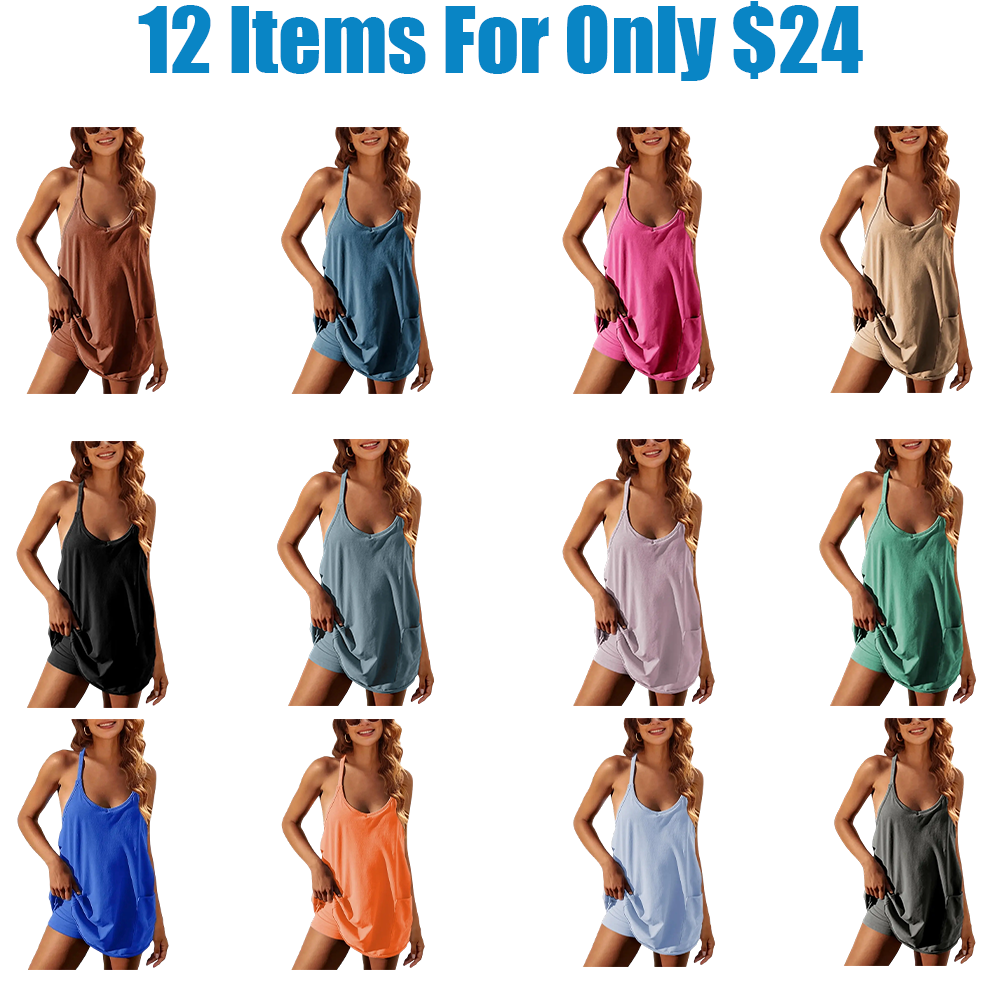 Women's Summer Sleeveless Mini Dress V Neck Spaghetti Straps Athletic Built-in Shorts Sundress