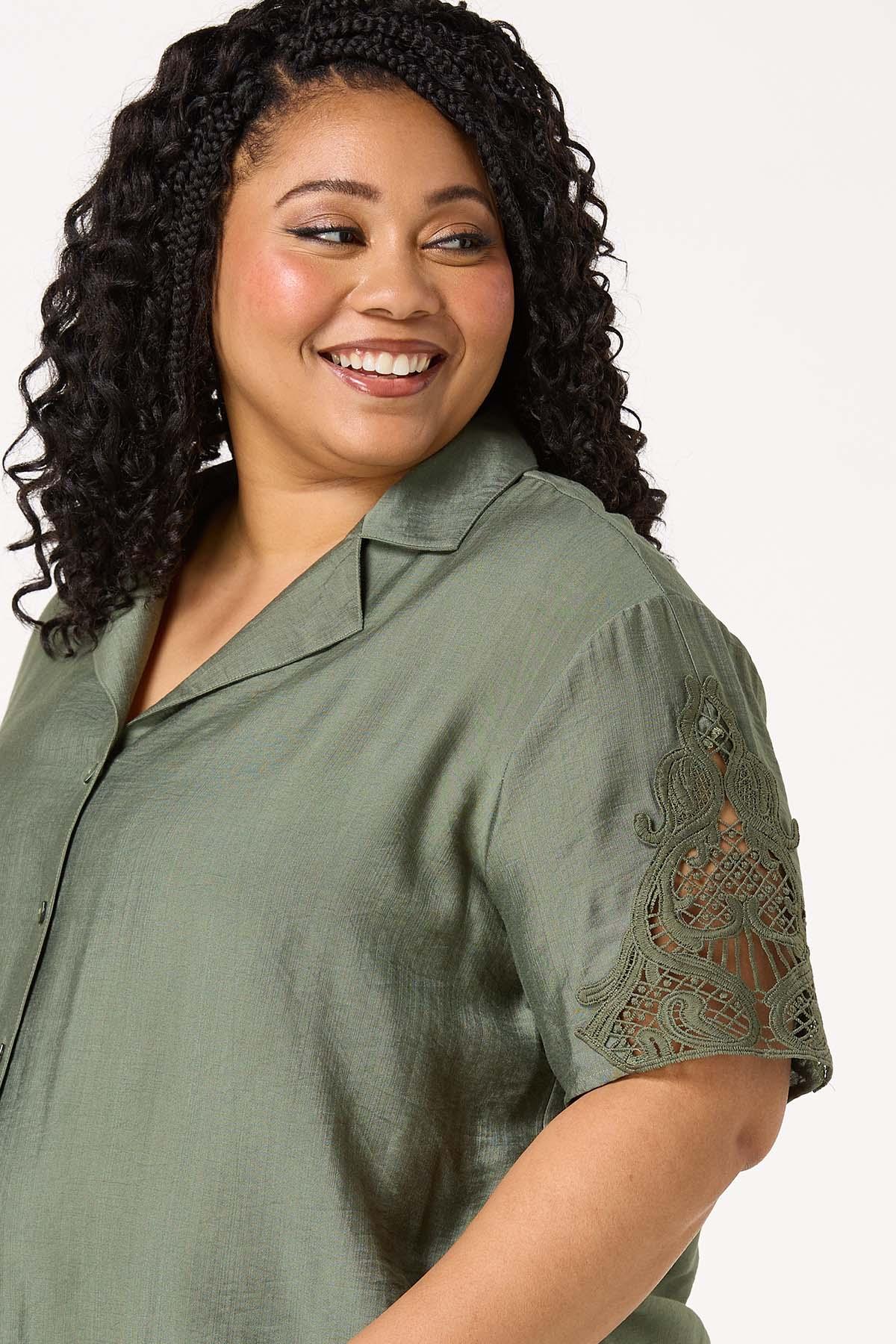 Plus Size Lace Trim Shirt