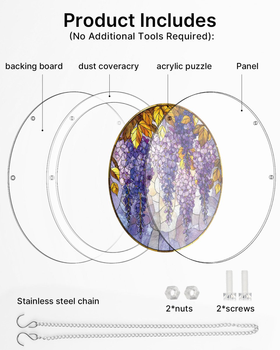 Acrylic Jigsaw Puzzle Suncatcher - Wisteria in Glasslight