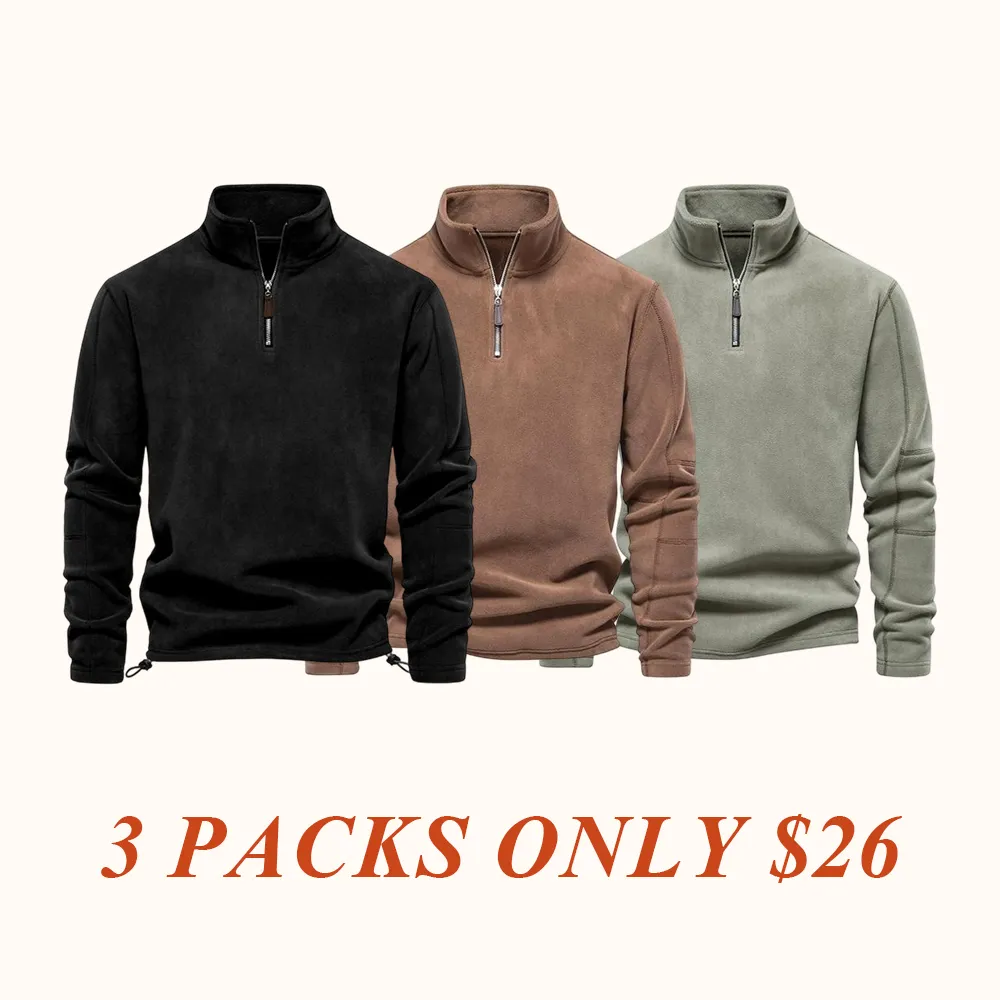 Men's Solid Half Zip Funnel Neck Polar Fleece Sweatshirt