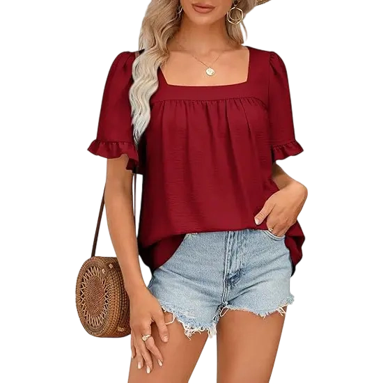 Cottagecore Coquette Blouse | Women's Square Neck Peplum Top with Whimsical Ruffle Sleeves