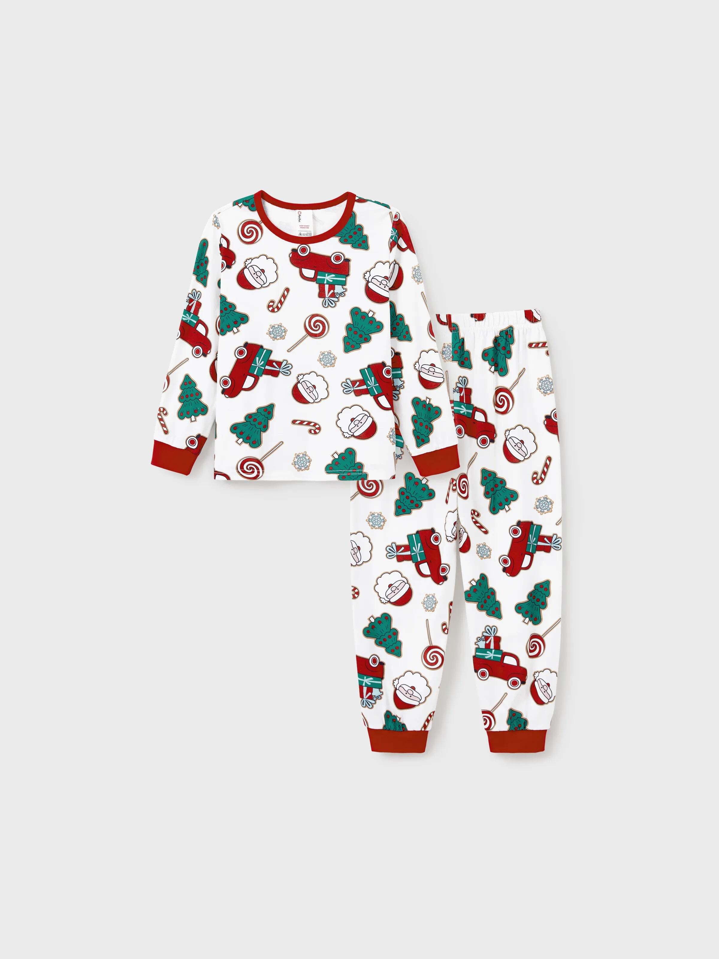 Christmas Matching Family Pajamas Set Santa Claus and Christmas Tree Print White PJS with Christmas Socks White