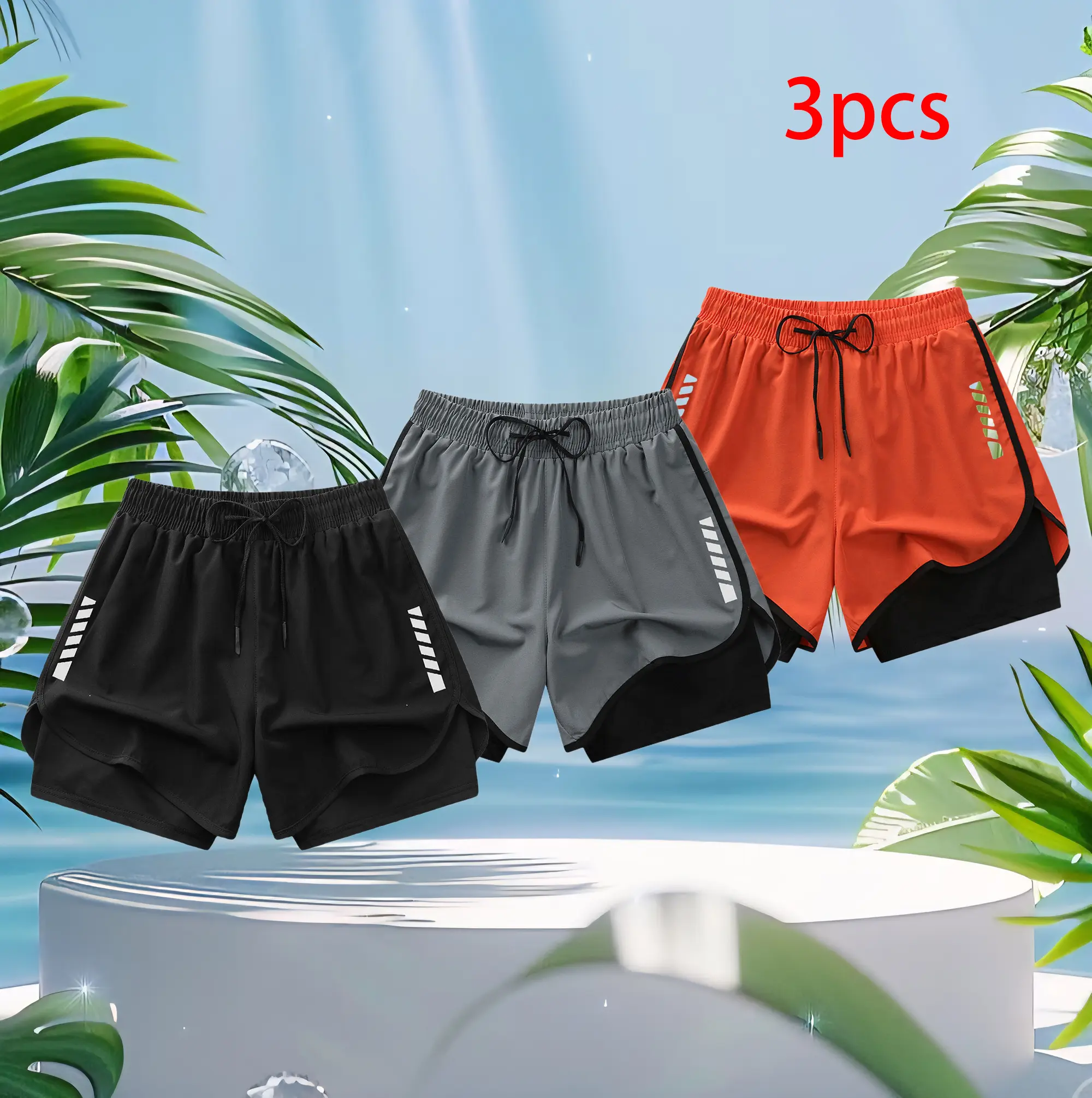 Women’s 3-Pack Summer Lightweight Quick-Dry Double-Layer Athletic Shorts