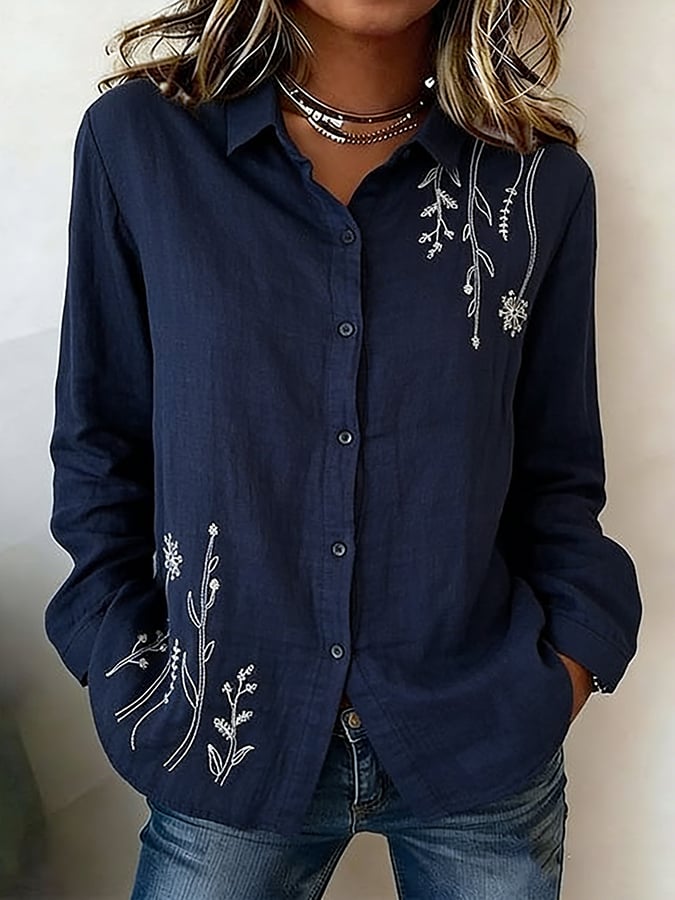 Women's Floral Print Long Sleeve Shirt- Fast Shipping