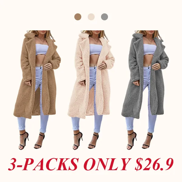 Women's Plain Pocket Button Front Faux Fur Coat