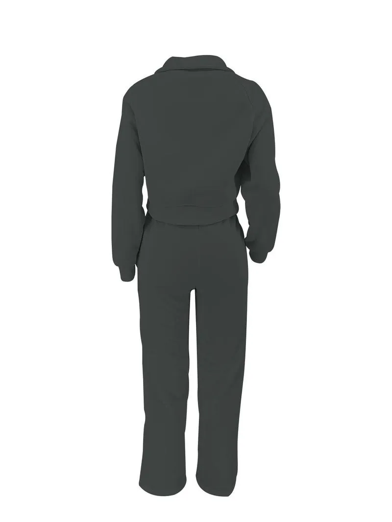 Women's Solid Long Sleeve Sweatshirt & Drawstring Waist Pants Set