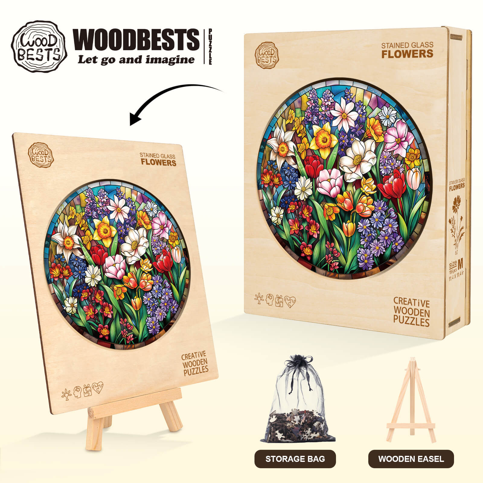 Stained Glass Flowers Wooden Jigsaw Puzzle