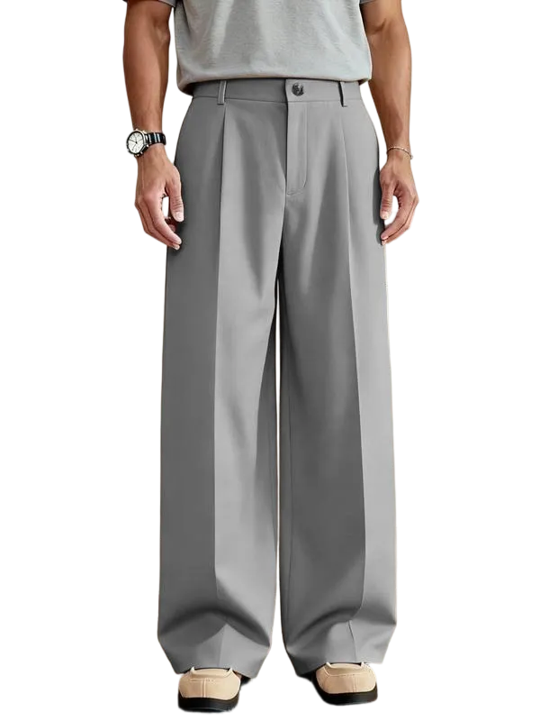 Men's Casual Versatile Solid Color Wide Leg Pants, Unique Button Design, Fitted Style